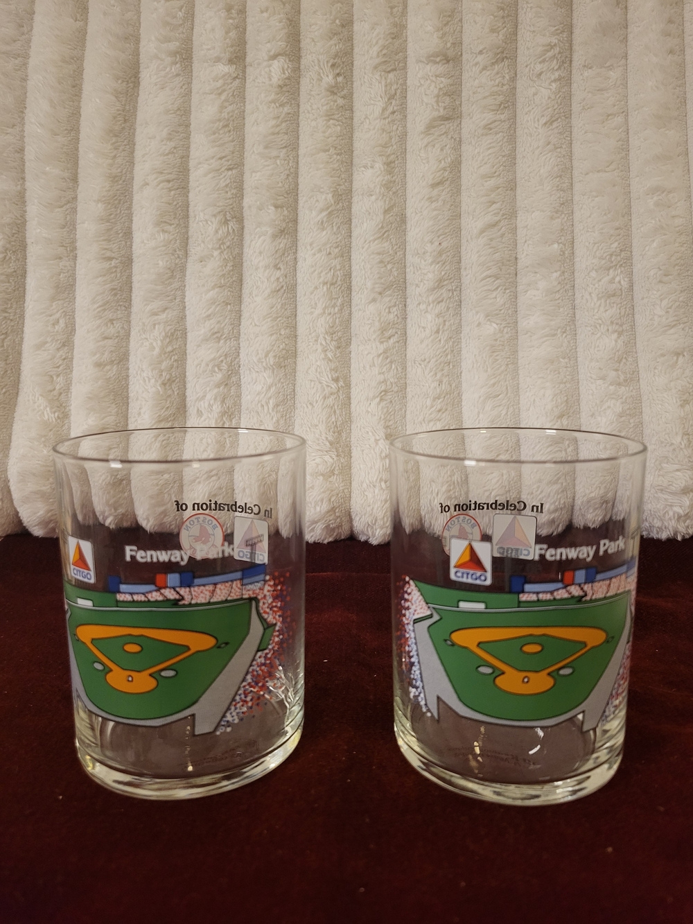 Vintage Boston Red Sox Citgo Fenway Park 50th Anniversary Glass Tumblers  Pair 2